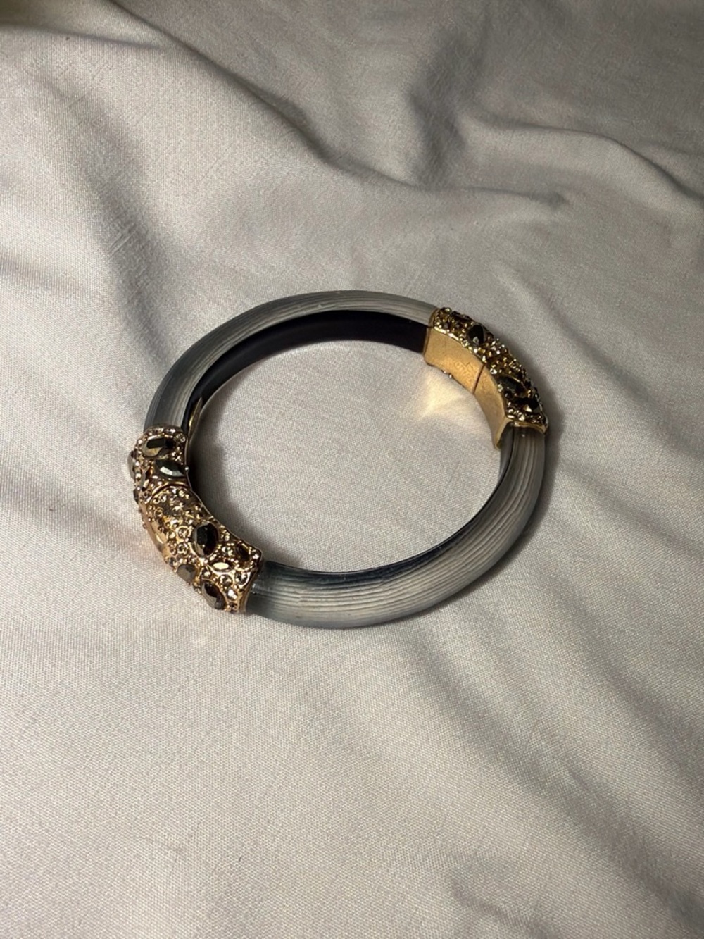 Alexis Bittar Teal Lucite Resin Bangle with Gold Accents